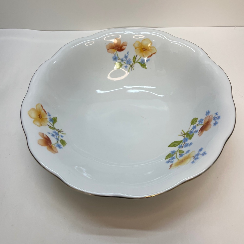 Iris‎ Cluj Romania Porcelain Floral Scalloped Serving Bowl Gold Trim 9 Inch